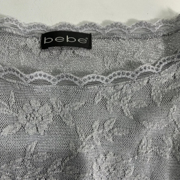 Bebe Womens Lace Metallic Knit Top Y2K Size L Romantic Coquette Fairy Celestial - Picture 3 of 5